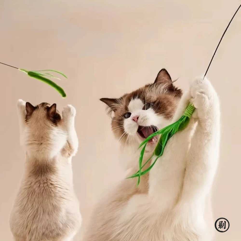 36pcs Cat Interactive Toy Tail Grass Cats Sage Feather Toy Long Pole Kitten Teasing Stick Bite Resistant Sound Toy Cat Supplies S251029