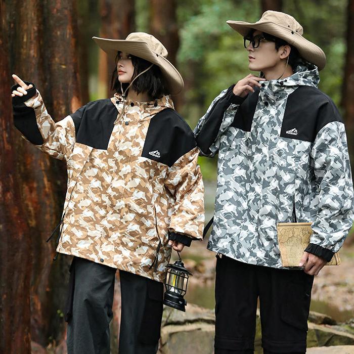 Men's Windproof And Waterproof Jackets Unisex Mountaineering Clothes Camouflage pattern Outdoor Mountain Climbing For Couple