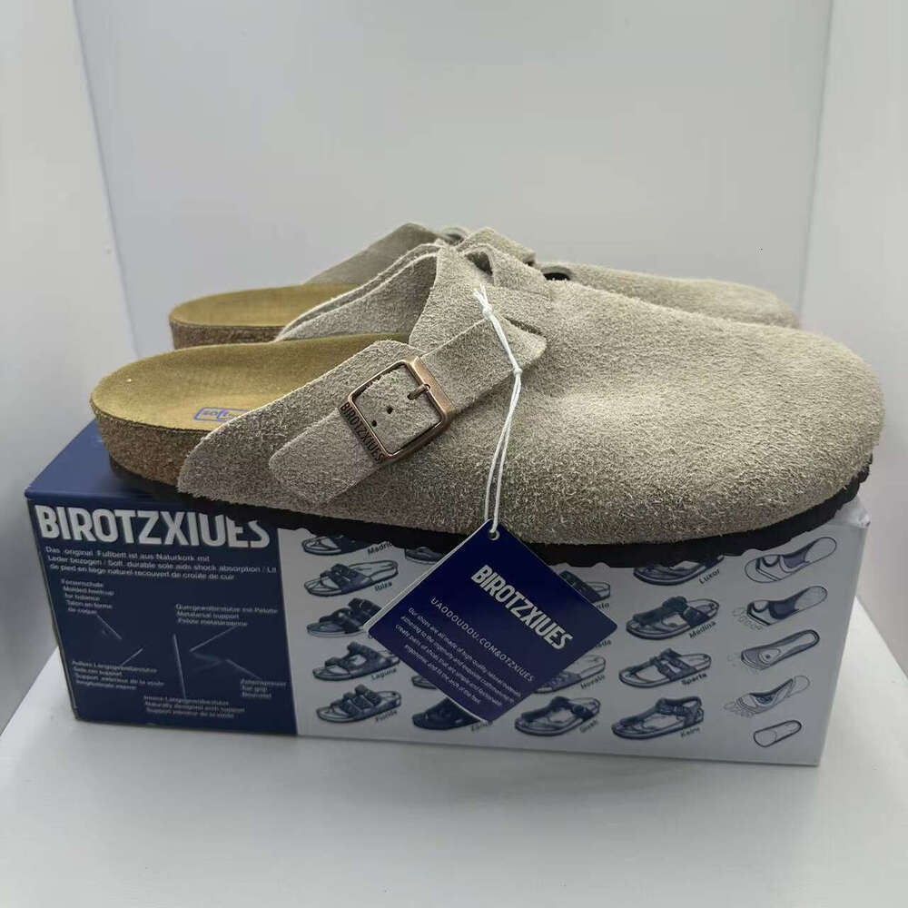 2025 new designer BIROTZXIUES Cowhide Hot half slipper Shoes Leather Cork Bottom Sandals for Women Casual Vintage Outerwear Slippers