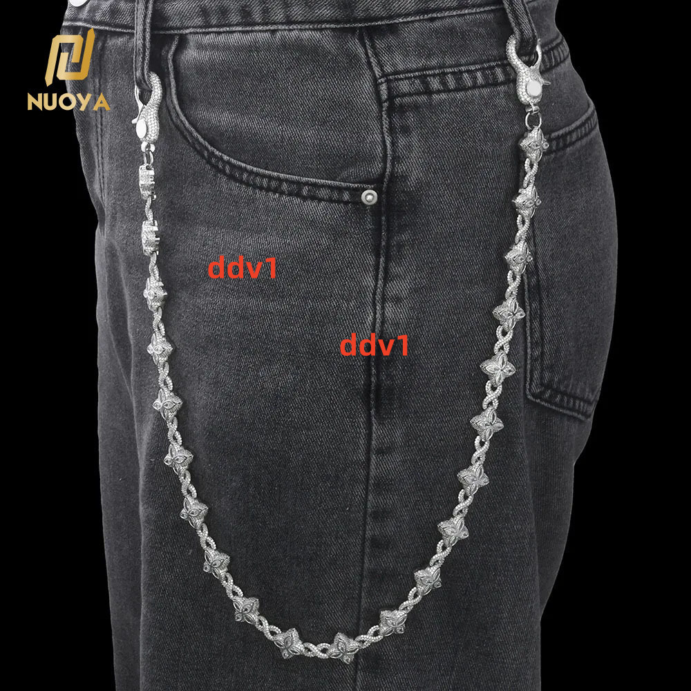 NUOYA Luxury Silver Plated Cuban Pants Chain Iced Out Flower Cross Four Leaf Clover Infinity Design Diamond Hip Hop Jewelry Designer's style