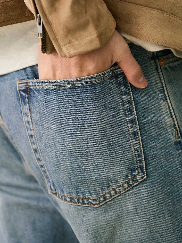 SIMWOOD 2025 Autumn Winter New Loose Straight Vintage Patchwork Jeans Men 135oz Fashion Street Style Plus Size Denim Trousers J251030