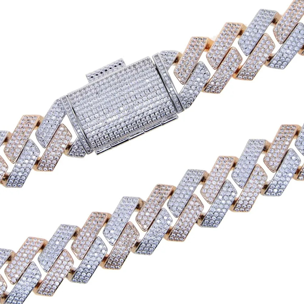 Iced Out Bling 19mm Cuban Chain Necklace Two Tone Color Rectangle CZ Cubic Zirconia Miami Necklaces Men Hip Hop Jewelry 251029