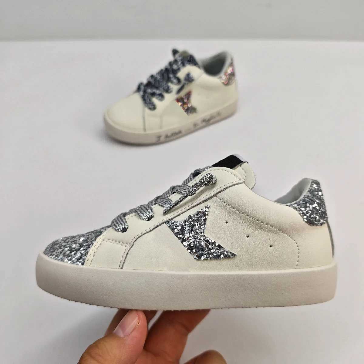Kids Leather Star Sneakers Toddler Baby Boys Girls Fashion White Sparkly Glitter Leather Retro Star Sneakers ShoesW251030