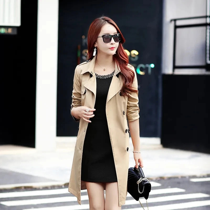 Purple Windbreaker Women MidLong Trench Coat 2025 Spring Korean Slim Waist British Casual Autumn Coat With Belt Outwear Top 251030