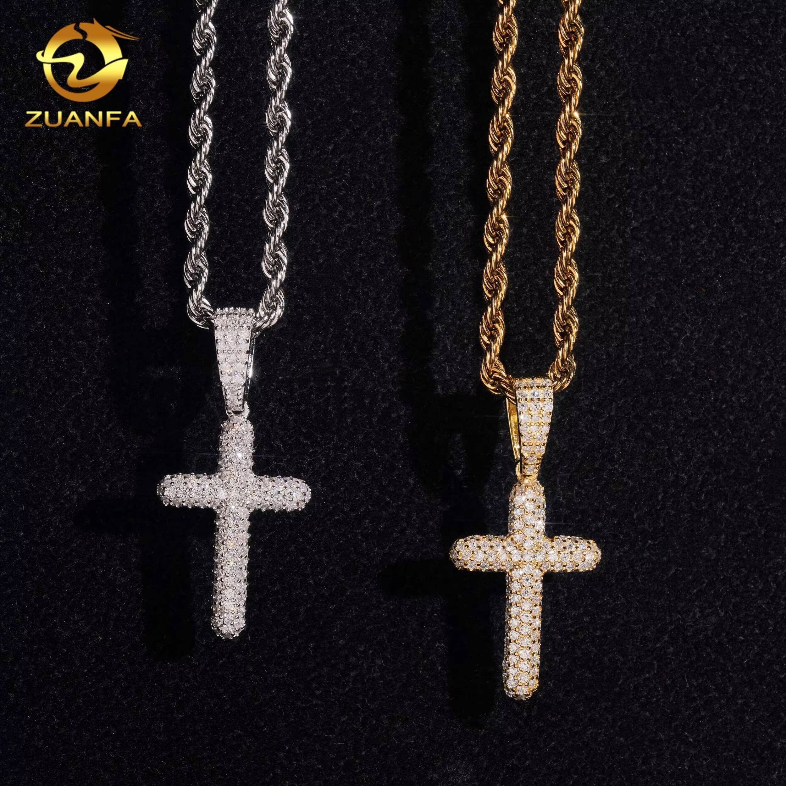 Ready to Ship Iced Out Cross Pendant 925 Silver Fine Hip Hop Jewelry Pendants Charm VVS Moissanite Diamond Jewelry Pendants