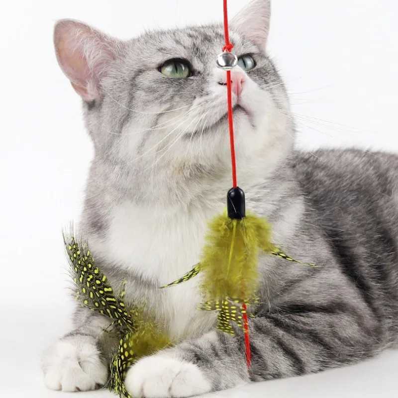 Cat Toy Feather Cats Sticks Cat Toys Interactive Double Feather Toys Cats Teasing Kitten Teaser Stick with Bell Toy Pet Products S251029