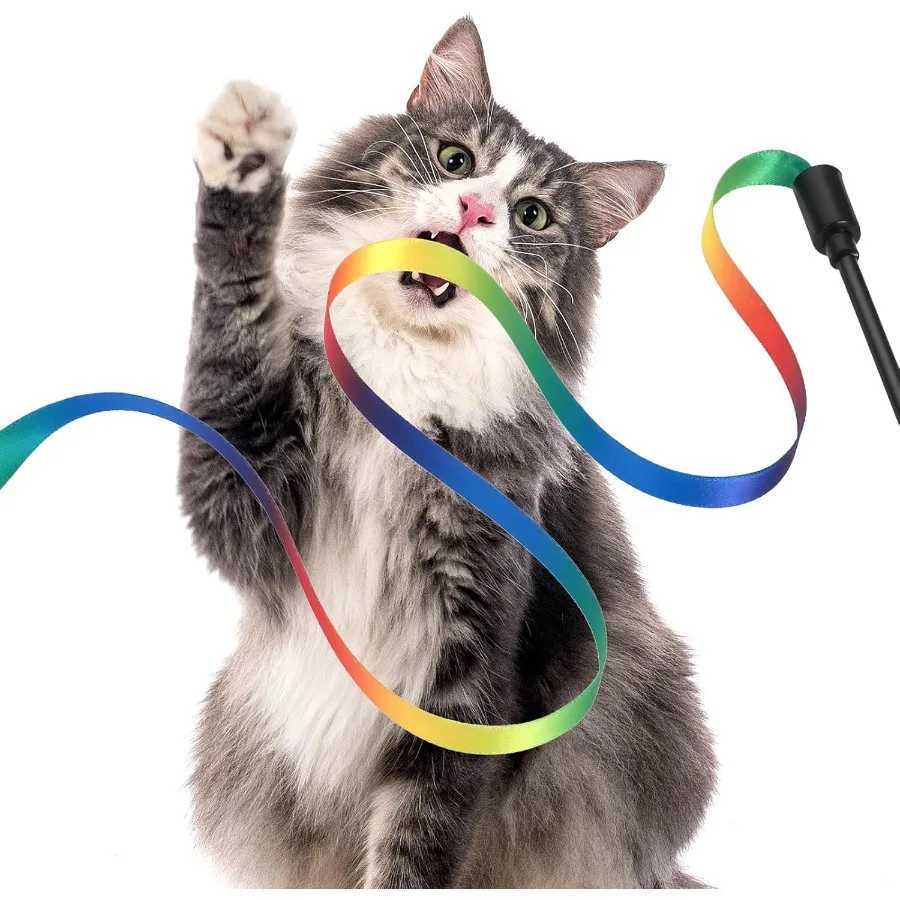 Cat Wand Toy Set Interactive Cat Wand Toy with Rainbow Ribbon String Rainbow Cloth String Leopard Print Cloth String for Small S251029{category}