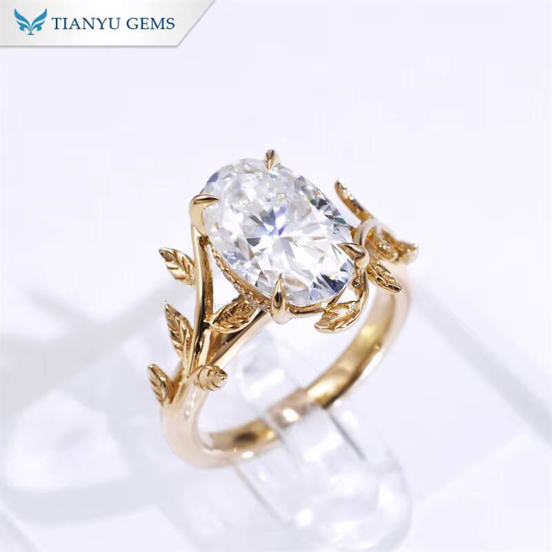 Tianyu Gems 8x12mm 45ct Oval Moissanite Ring 10k 14k 18k Yellow Gold Custom Wedding Band Engagement Rings for Women Jewelry