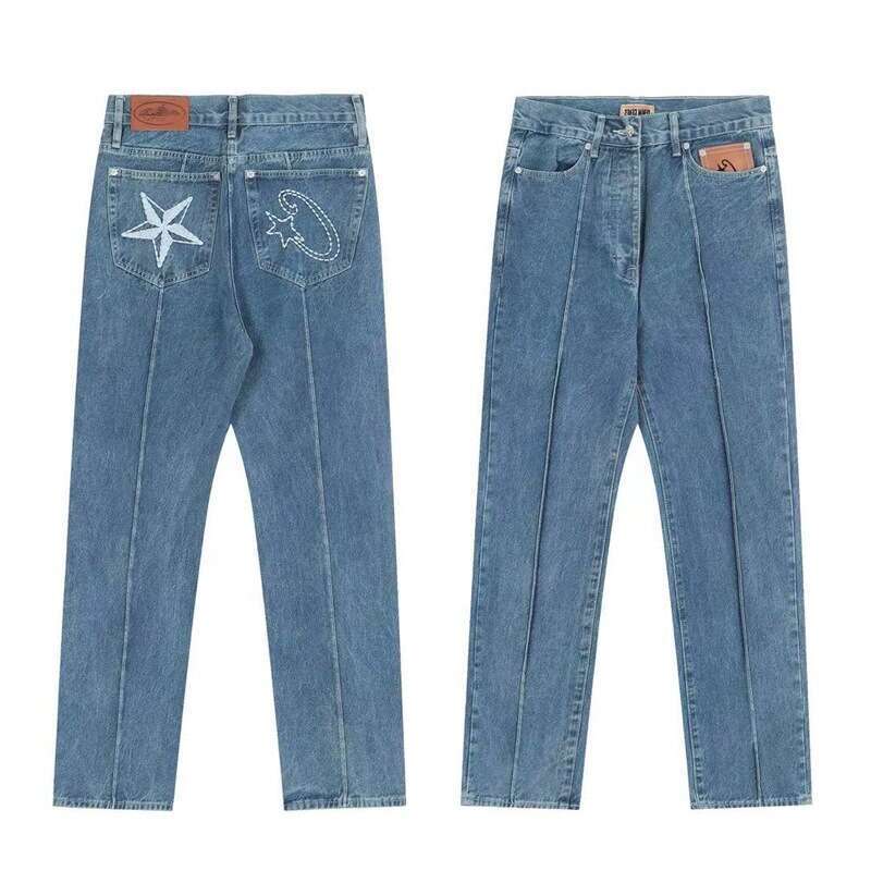 24Ss American Style High Devil's Island Embroidered Jeans Trendy Street Hip Hop Couple Matching