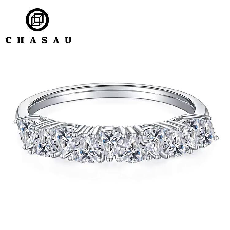 100 Silver 925 Sterling Rings White Gold Plated Trillion Cut 10ct 3x3mm Moissanite Half Eternity Bands Ring for Women Jewelry