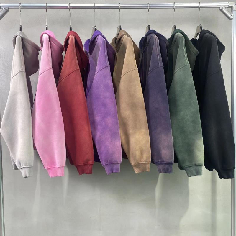 Men's Tracksuits Mens Fleece Lined Zipper Hoodies Oversized Set High Street Washed Wax Dye Jogger Uniform Retro Trousers Suit Casual Tapered