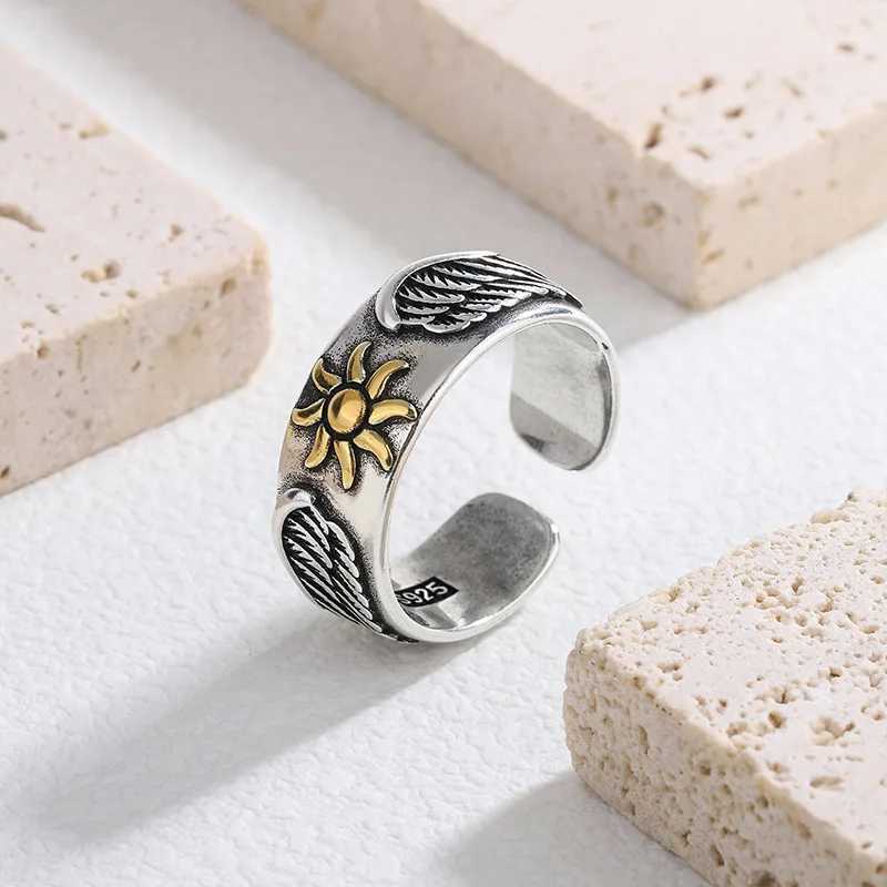 Best Sell Retro Sun Wings Design Thai Silver Men Party Ring Punk Hip Hop Jewelry For Man Birthday Gifts No FadeW251030