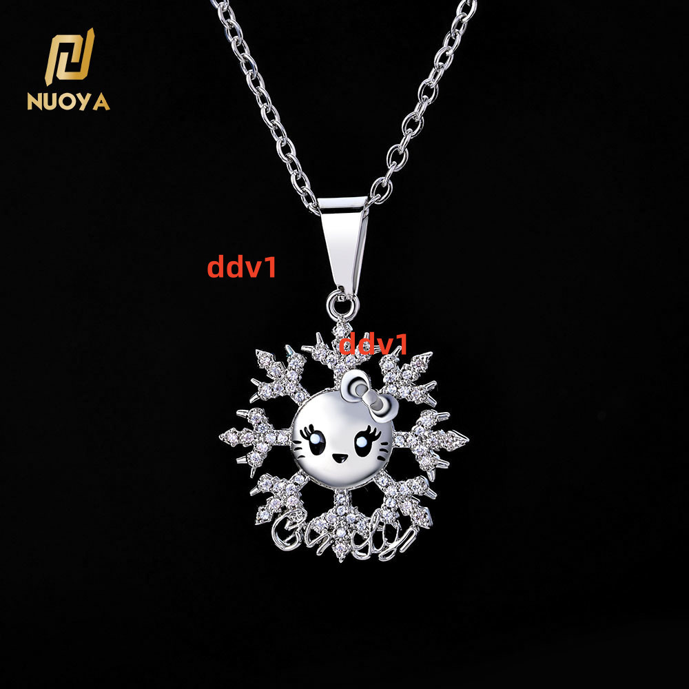 NUOYA New Arrive Silver Plated Snowflake Smiling Face Pendant for Women Christmas Gift Moissanite Fashion Party Jewelry Designer's style