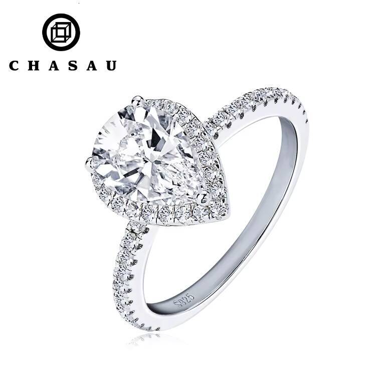 GRA Wedding Band Jewelry 925 Sterling Silver 2ct Pear Cut D Moissanite Halo Engagement Ring Promise Wedding Rings for Women