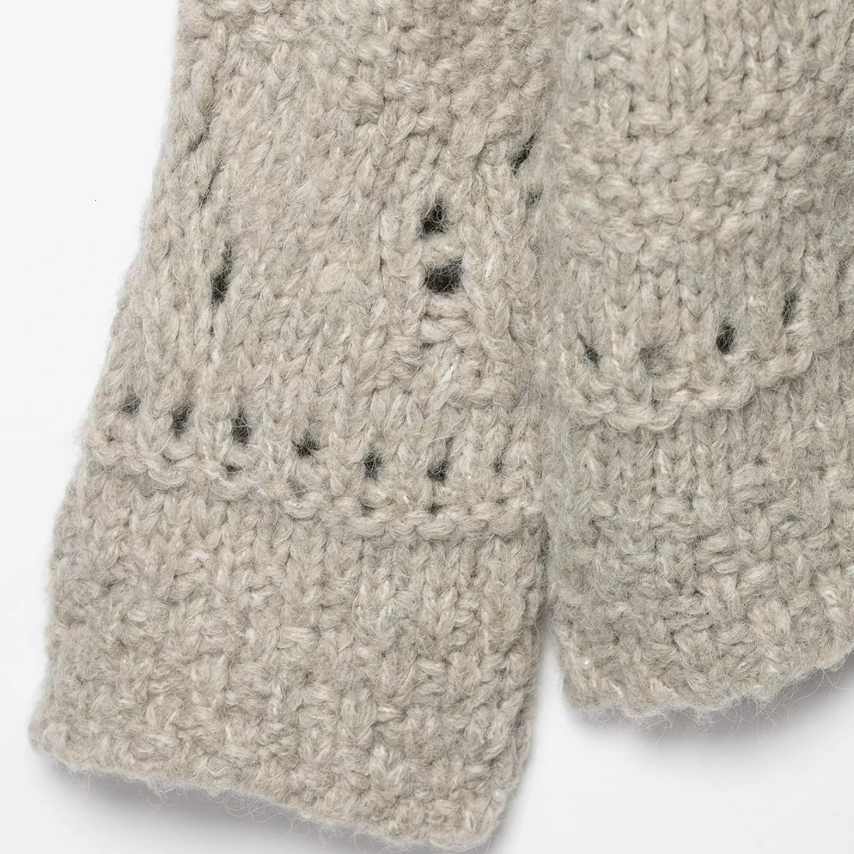 Woman Pointelle Chunky Knitted Cardigan Loose Singlebreasted Lapel Long Sleeves Solid Color Sweater Jacket Early Autumn Top 251029