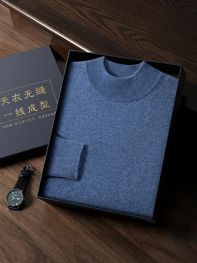 100 Pure Cashmere Mens Sweater MockNeck Pullovers Youth Leisure Long Sleeve Shirts Autumn Winter HighEnd PlusSize jacket 251017