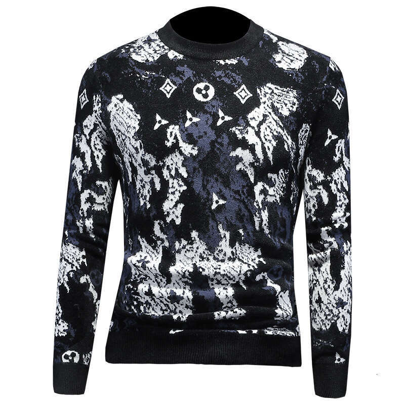 2025 New Winter Round Neck Thickened Velvet Men's Knitted Sweater