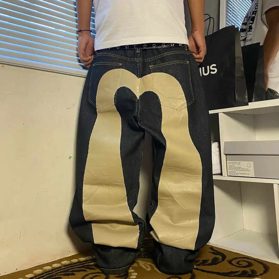 Retro Y2K Unique Halo Mprint Silhouette Wideleg Jeans Visual Impact Super Large Pattern Printed Jeans Trendy Pants 251029