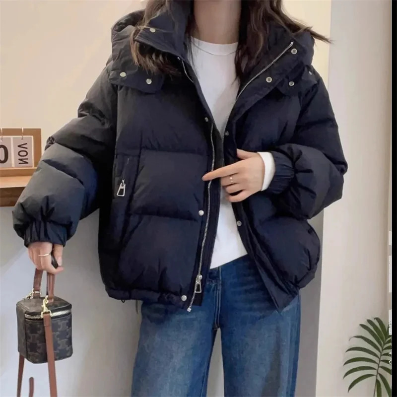 2025 Women Fashion Loose Down Cotton Jacket Winter Female Hooded Cotton Padded Coat Korean Ladies Long Sleeves Puffer Outwear 251030