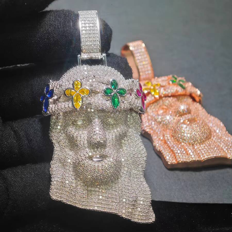 Custom 32inches Hip Hop GRA Marquise Cut VVS Moissanite 925 Silver Pass Diamond Tester Four Leaf Clover Flower Jesus Pendant