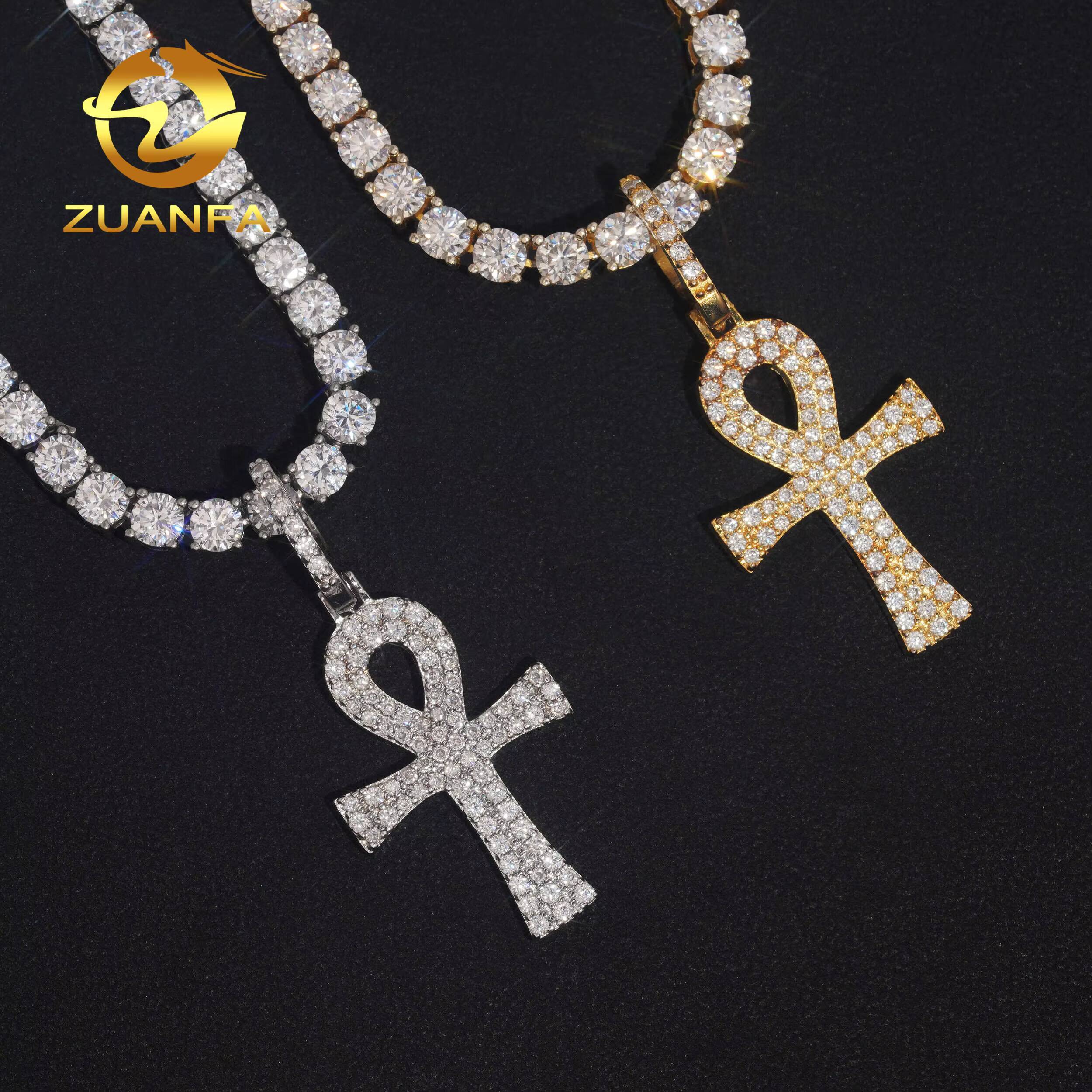 Ready to Ship Hip Hop Moissanite Cross Charms Diamond Jewelry Iced Out 925 Silver VVS Moissanite Cross Pendant GRA Certificate