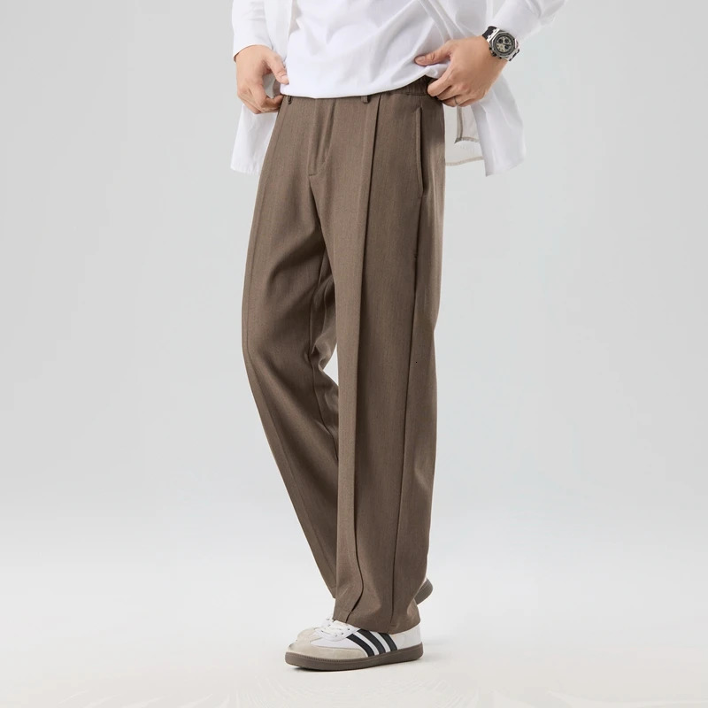 Autumn Casual Suit Pants Korean Mens Pants Straight Loose Sweatpants Soft Wide Leg Long Baggy Business Trousers 251028