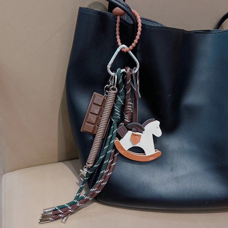 Practical Leather Horse Pendant Keychain With Braided Rope Bags Pendant Charm For Stylish Phone And Bag Accessories 251030