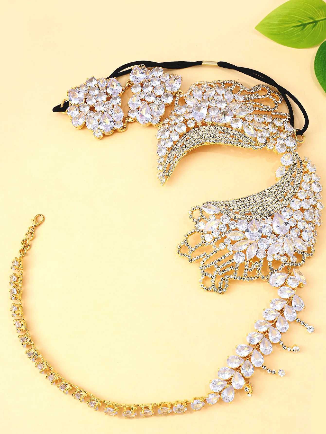 StoneFans Fashionable Crystal Zircon Mask With Exaggerated Personality Halloween Prom Half Rhinestone Stretch Cord FinishW251029