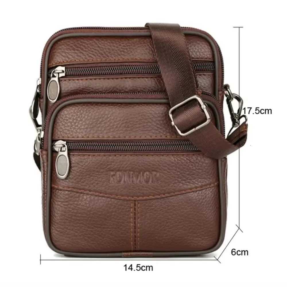 Mens Vintage Genuine Leather Shoder Bag High Capacity Crossbody Messenger Bag with Belt Brown Belt Pack Y251011