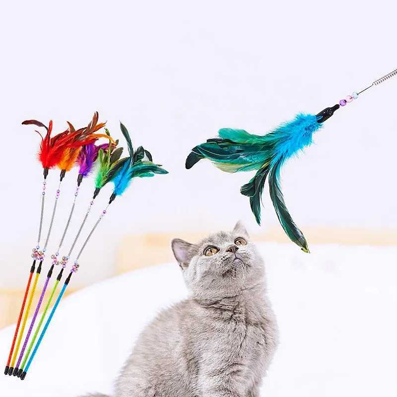 Cat Toy Feather Cats Sticks Teaser Cat Toys Interactive Spring Handle Kitten Toys with Bell Training Cats Stick Toy Pet Supplies S251029{category}