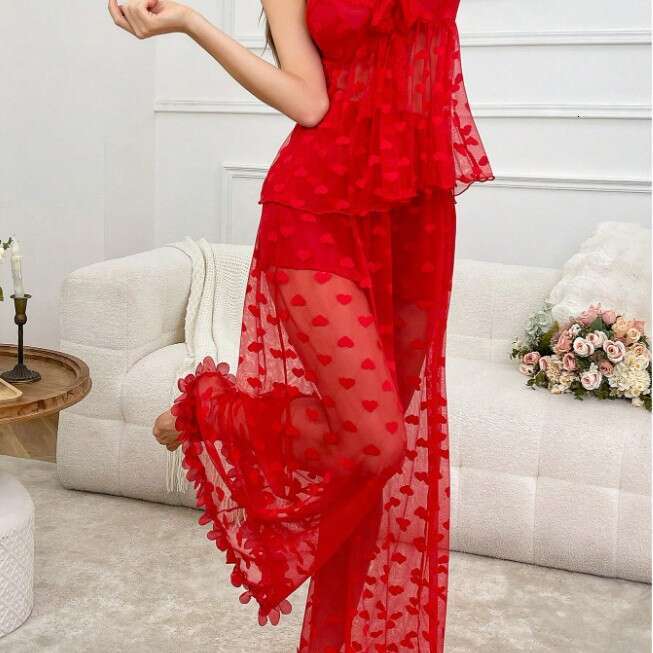 New Lingerie Sexy Women's Mesh Suspender See-through Love Heart Pajamas Home Clothes