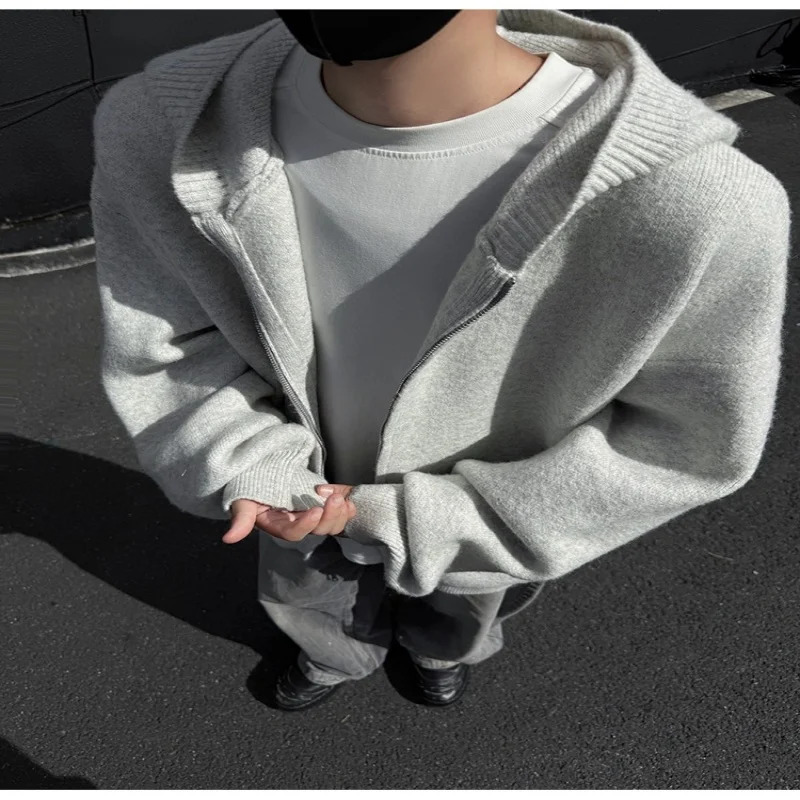 Pullover zippered hooded sweater mens versatile knitwear jacket autumn and winter cardigan for men 251017