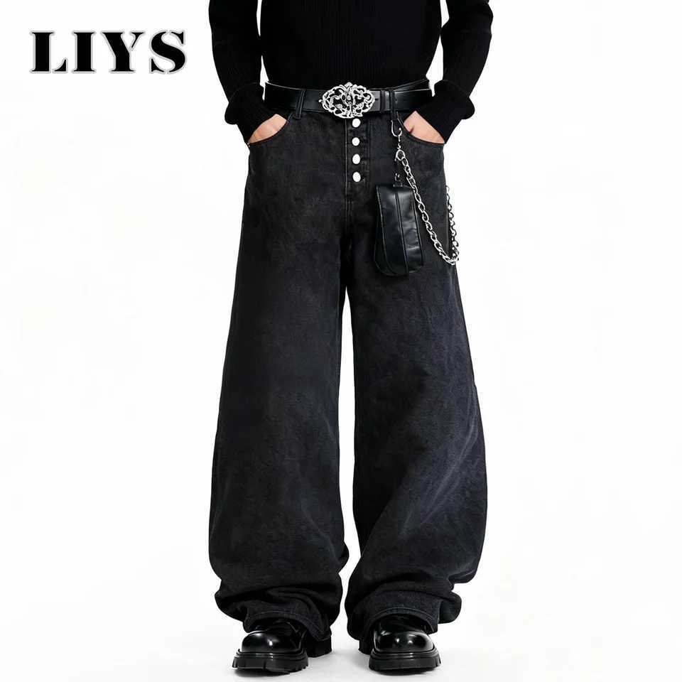 American Retro Street Mens Baggy Wide Leg Jeans Angel Wings Embroidery Button HipHop Bad Boy Charm Loose Denim Pants Clothes J251030