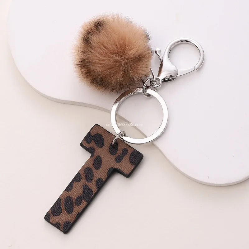 Fashion Leopard English Alphabet Artificial Leather Keychain Exquisite Letter Keyring Women Handbag Charms Accessories Gifts 251030