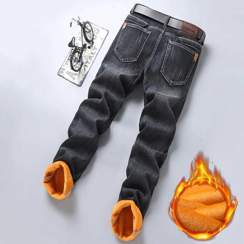 Winter Thermal Warm Flannel Stretch Jeans Mens Winter Highquality Famous Brand Fleece Pants Straight Trousers Denim Jean 2840 J251030