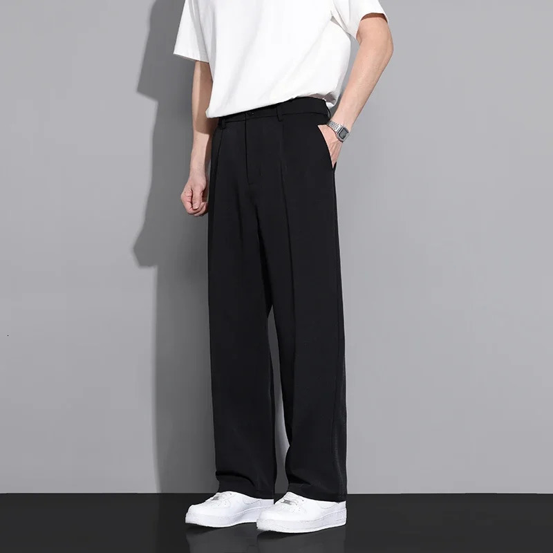 Beige Suit Pants Men Loose Fit Fashion Social Mens Wide leg Dress Pants Korean Casual Straight Pants Mens Office Formal Trousers 251028