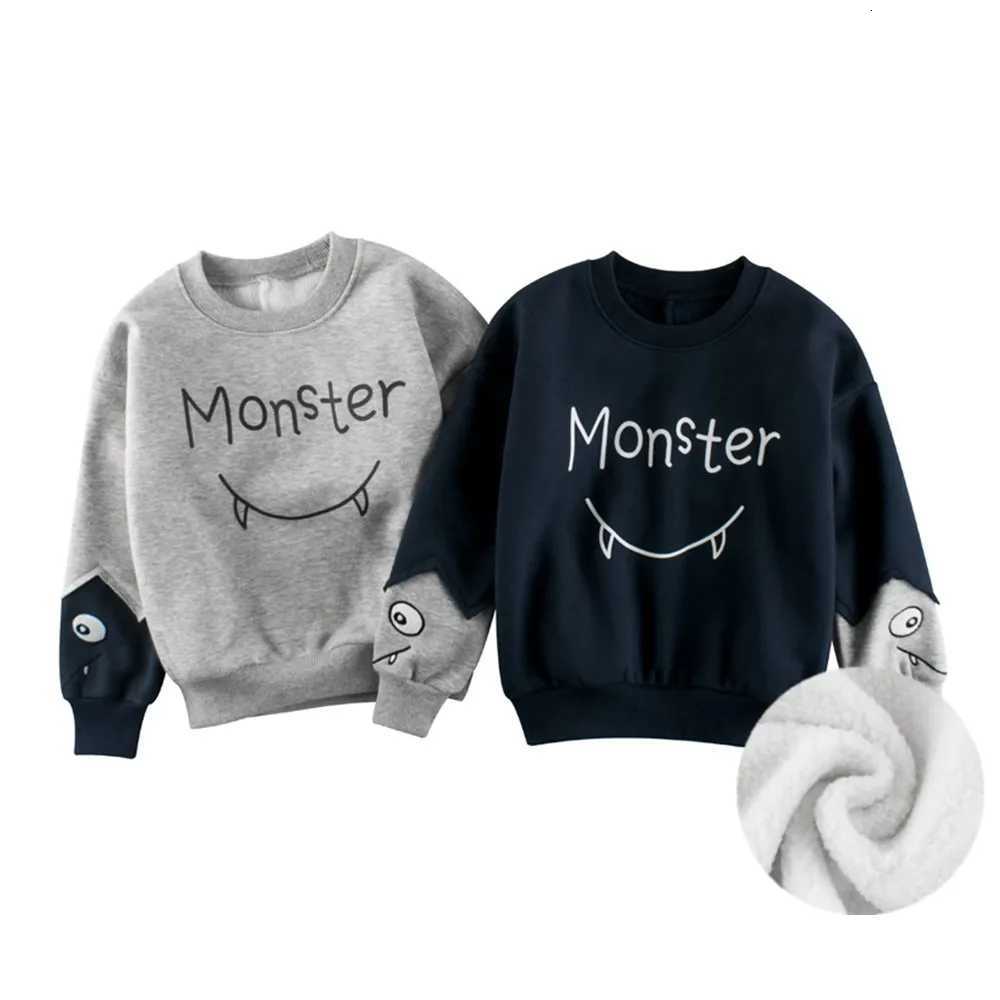 2025 Spring Winter Sweatshirts Coat Kids Boys Girls Monster Letter Print Clothes Children Fluff Sport Casual Sweater 2205T251030