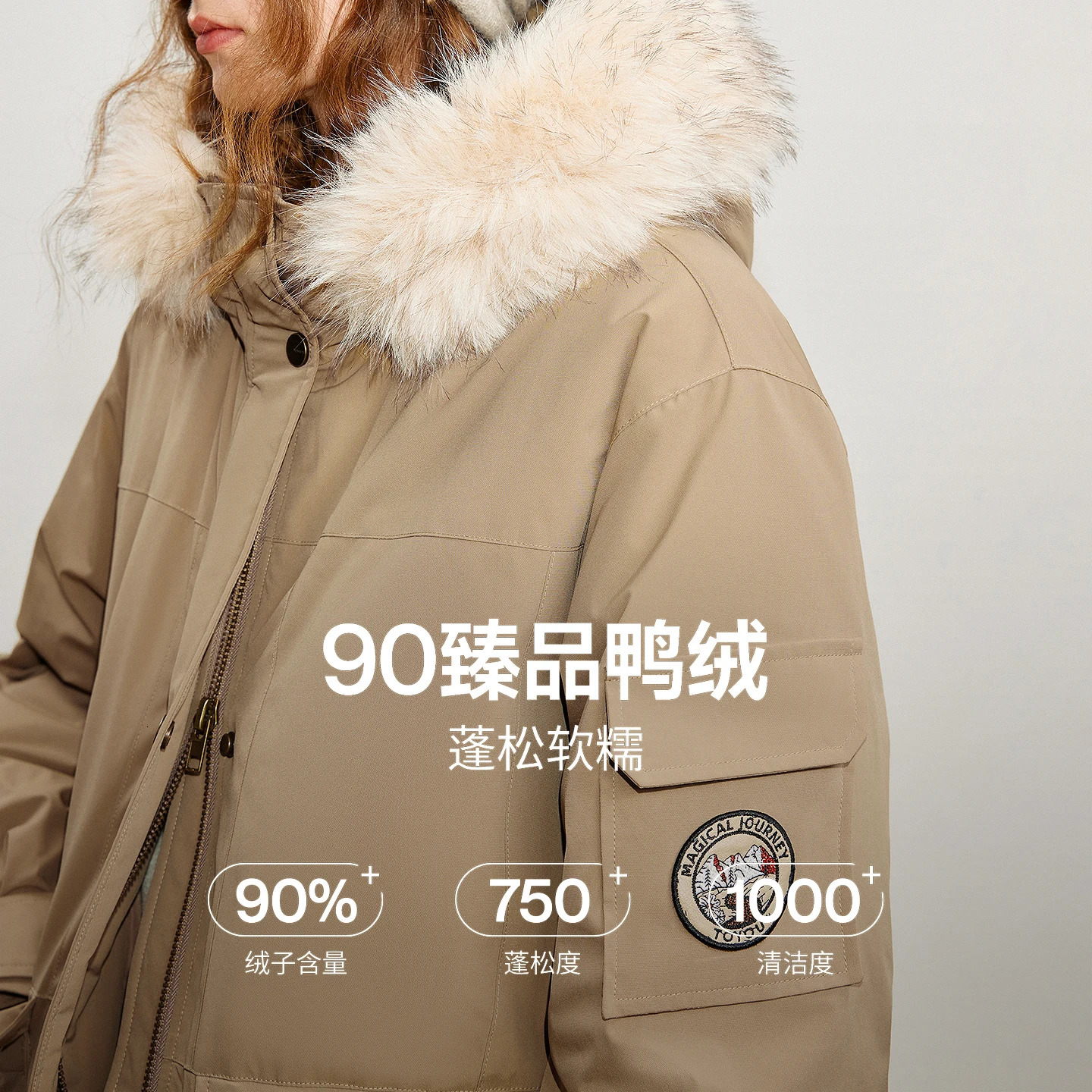 TOYOUTH Women 90 Down Jacket Winter Fur collar Hooded Large Pocket Workwear Style Outdoor Warm Jacket Coat 251028