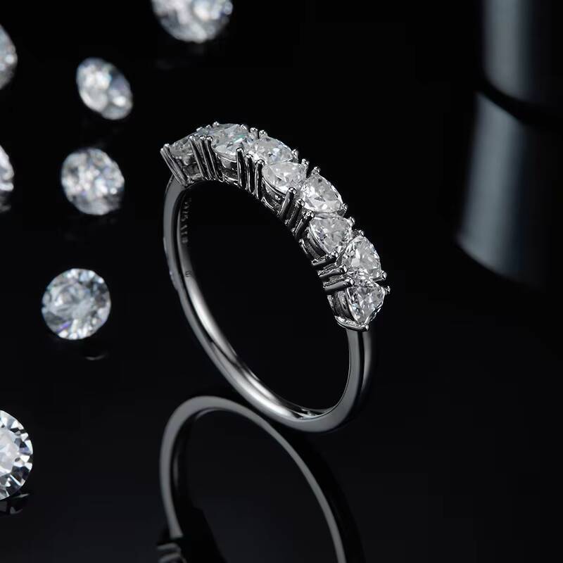 100 Silver 925 Sterling Rings White Gold Plated Trillion Cut 10ct 3x3mm Moissanite Half Eternity Bands Ring for Women Jewelry