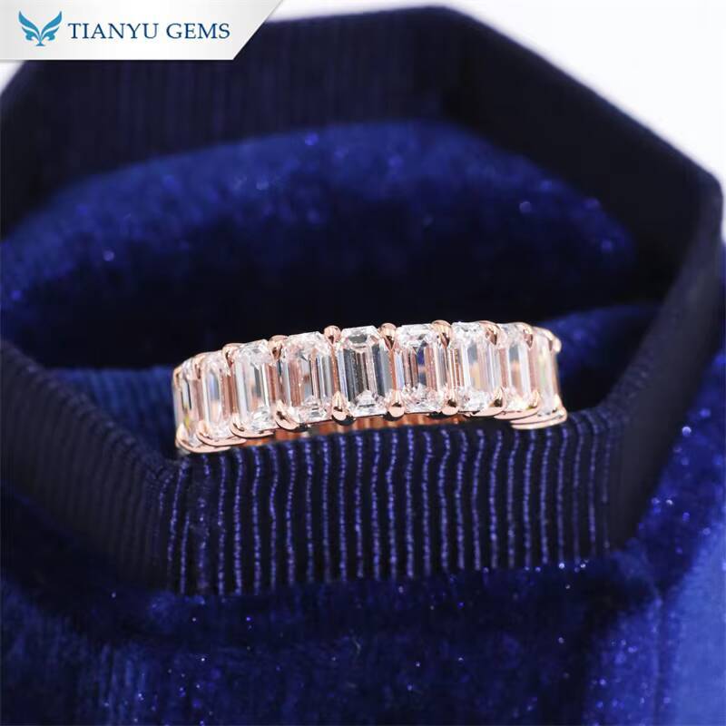 Tianyu Gems Customized Half Setting Emerald Cut Moissanite Lab Diamond Rose Gold Ring Band