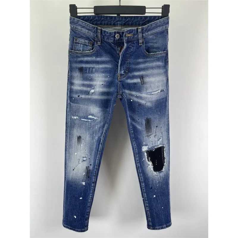 Italian Style Men Classic Blue Skinny Denim Jeans Stretch Ripped Denim Pants High Quality Male Slim Fit Denim Trousers Size 38 J2510301