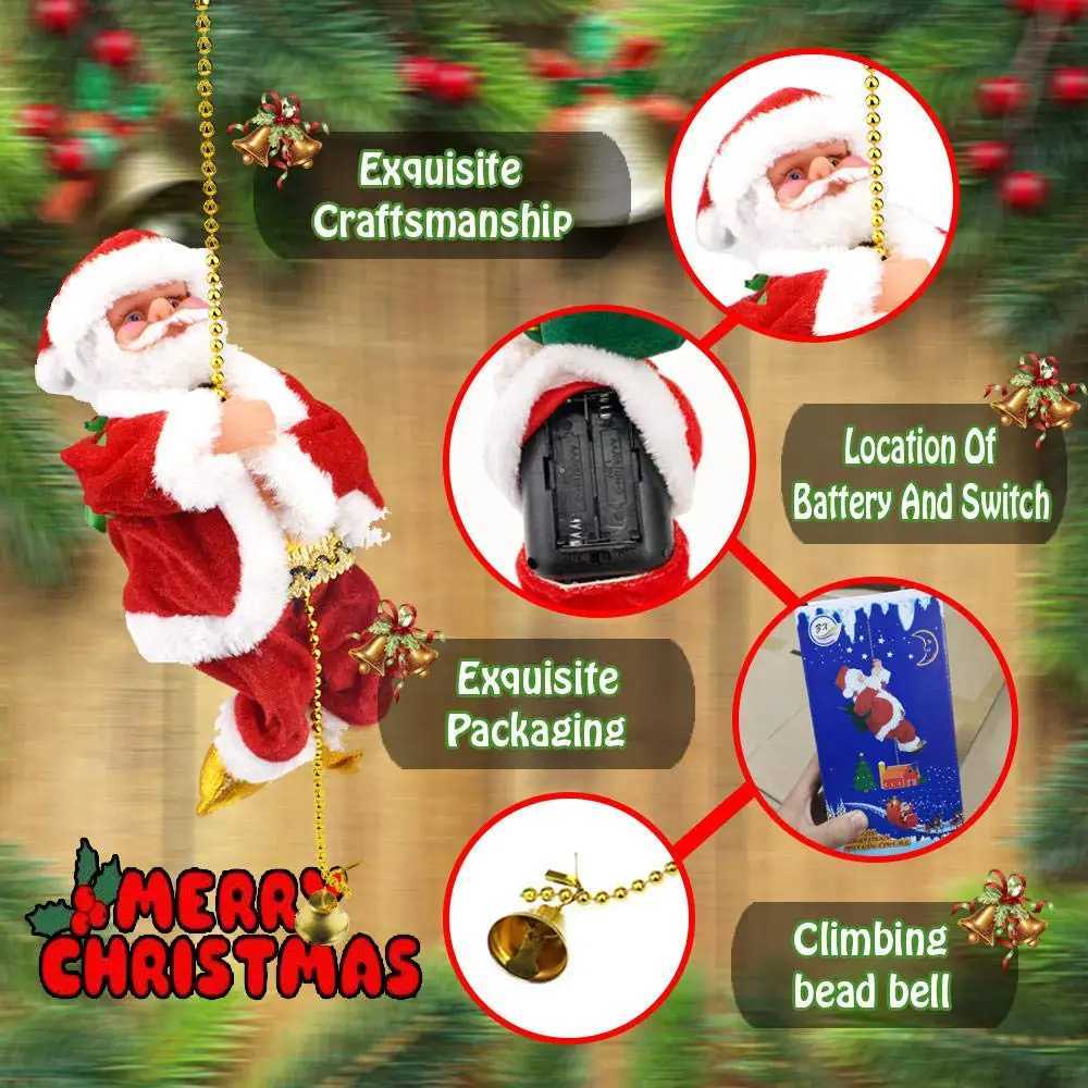Battery Operated Rope Climbing Santa Claus musical Toys For Christmas Tree Hanging Pendant Ornament Decor Xmas Decorations C251030