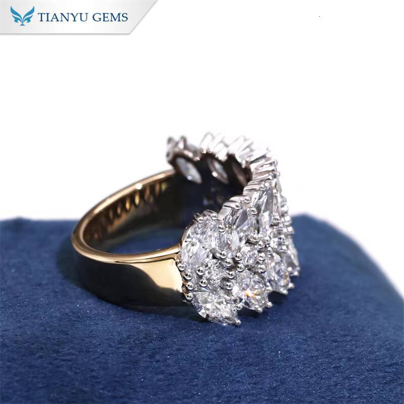 Tianyu Luxury 10K 14K 18K Solid Gold Jewelry Pear Round Cut Moissanite Bridal Ring Diamond Twotone Metal Engagement Rings