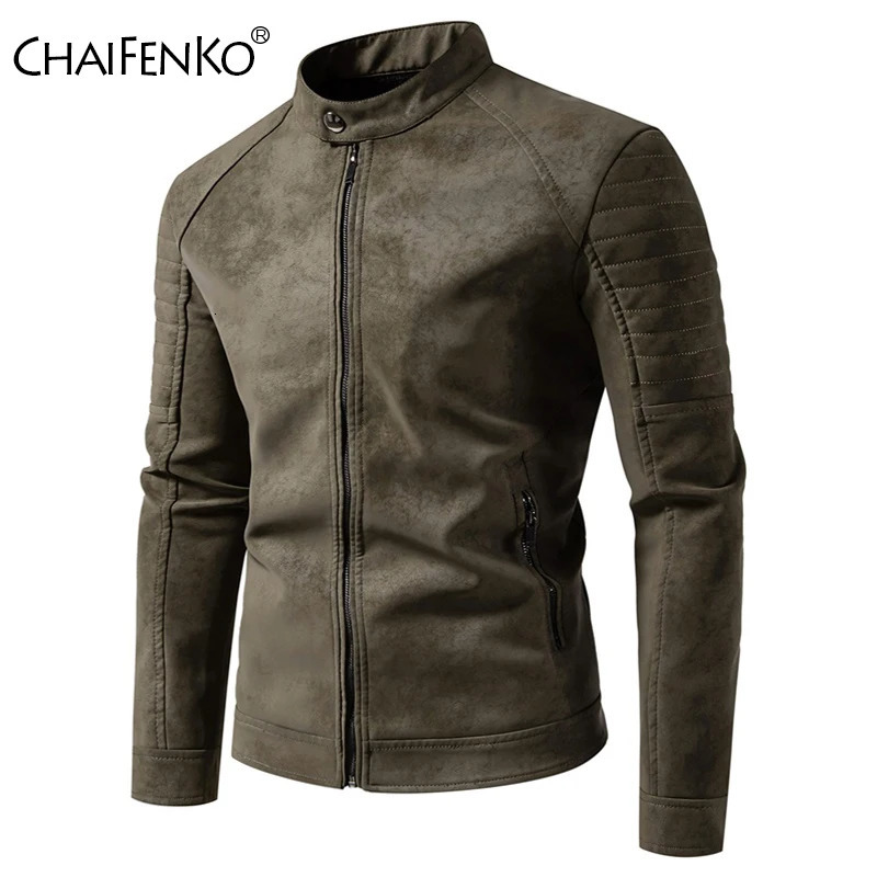 Autumn Winter Breathable Solid Windproof Men Coat Casual Retro Leather Jacket Outdoors Fashion Versatile Stand Collar Tops 251029