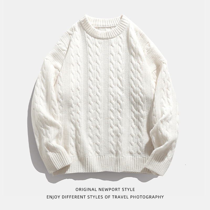 Hanlu Men's Cable Knit Solid Color Crew Neck Sweater Designer Sweater Unisex Autumn Winter Loose Knitwear Cardigan