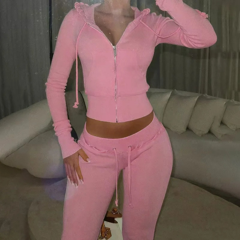 Y2K Fashion Knitted Sportswear TwoPiece Suit Women Casual Aesthetic Fit Yoga Suit Sexy Slim High Waist Casual Sports Pants 251029