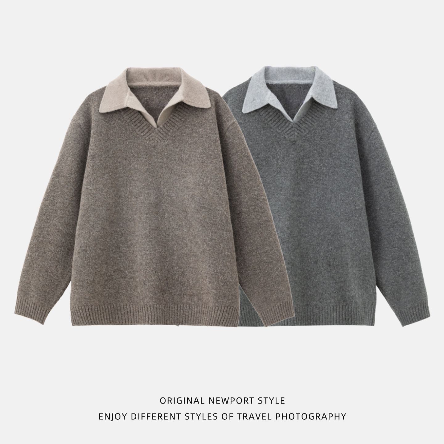 Old Money Style Textured Fake Two-piece V-neck Sweater For Men Designer Sweater New Autumn And Winter Polo Collar Knitted Warm Jacket