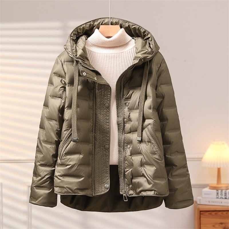 Autumn Winter Womens Puffer Jacket Short Hooded Thickened White Duck Down Coat Slim Fit Fashion Casual Warm Outerwear 251029