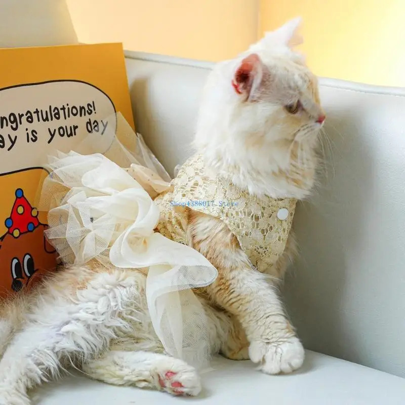 896B Lace Yarn Skirt for Small Dogs Cats Dress Sweet Dog Girly Dress Spring 251029