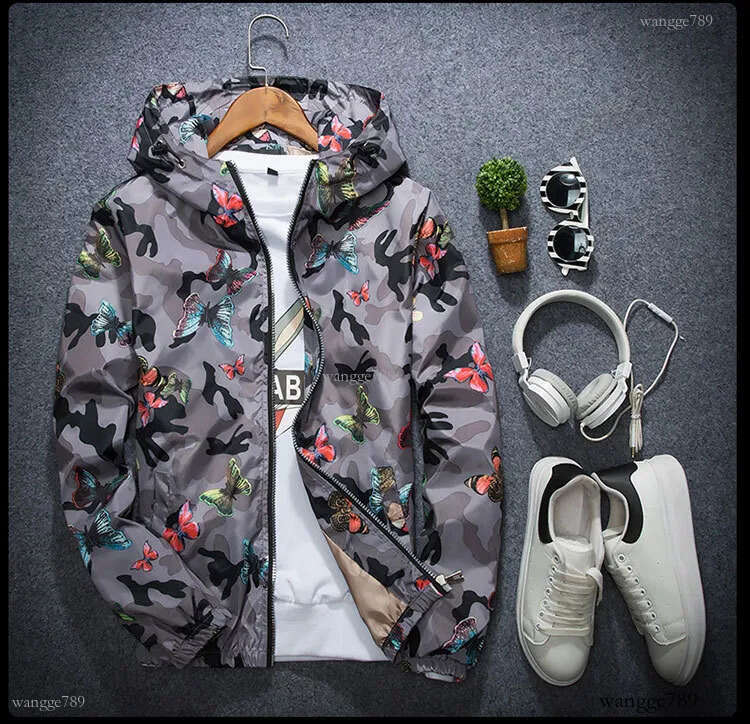 High Quality Mens Summer Camo Windbreaker Jacket Thin Male Camouflage Windbreaker Coats 2018 Spring Hooded Butterfly Windbreaker